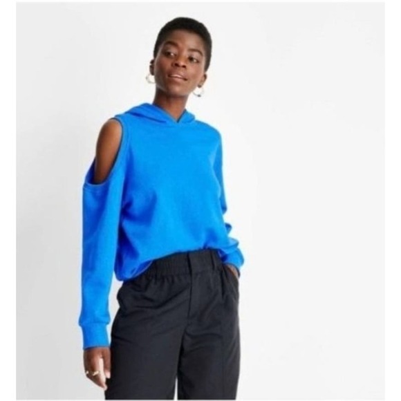 Future Collective Women's Cut Out Shoulder Blue Hoodie- Size 2X - Picture 6 of 7